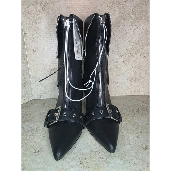 A New Day Mickey Boots Women Sz 10 Pointed Toe Ankle Moto Kitten Heels Black NWT - Picture 3 of 10
